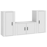 3 Piece TV Cabinet Set White Engineered Wood - Front View