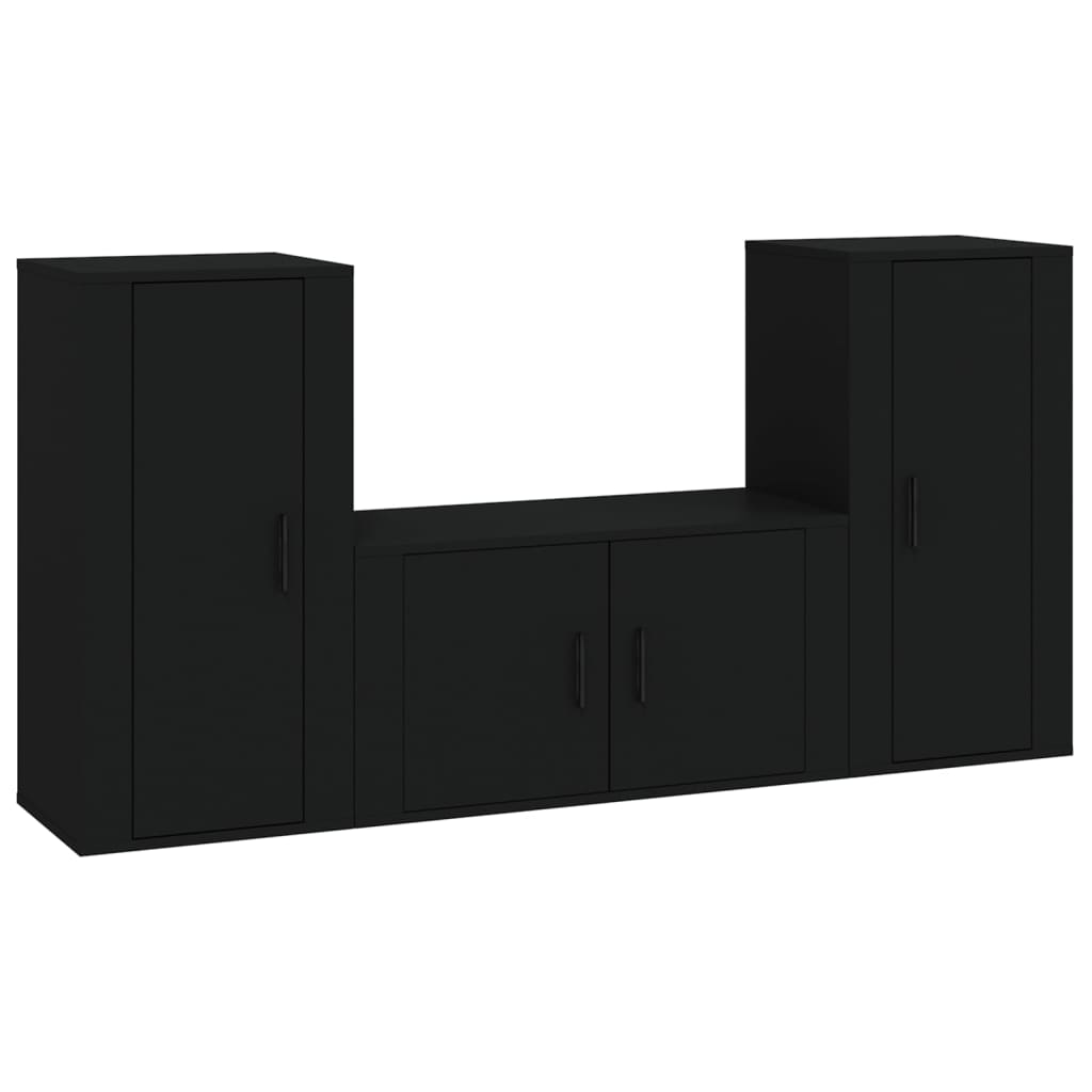 3 Piece TV Cabinet Set Black Engineered Wood