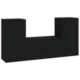 3 Piece TV Cabinet Set Black Engineered Wood