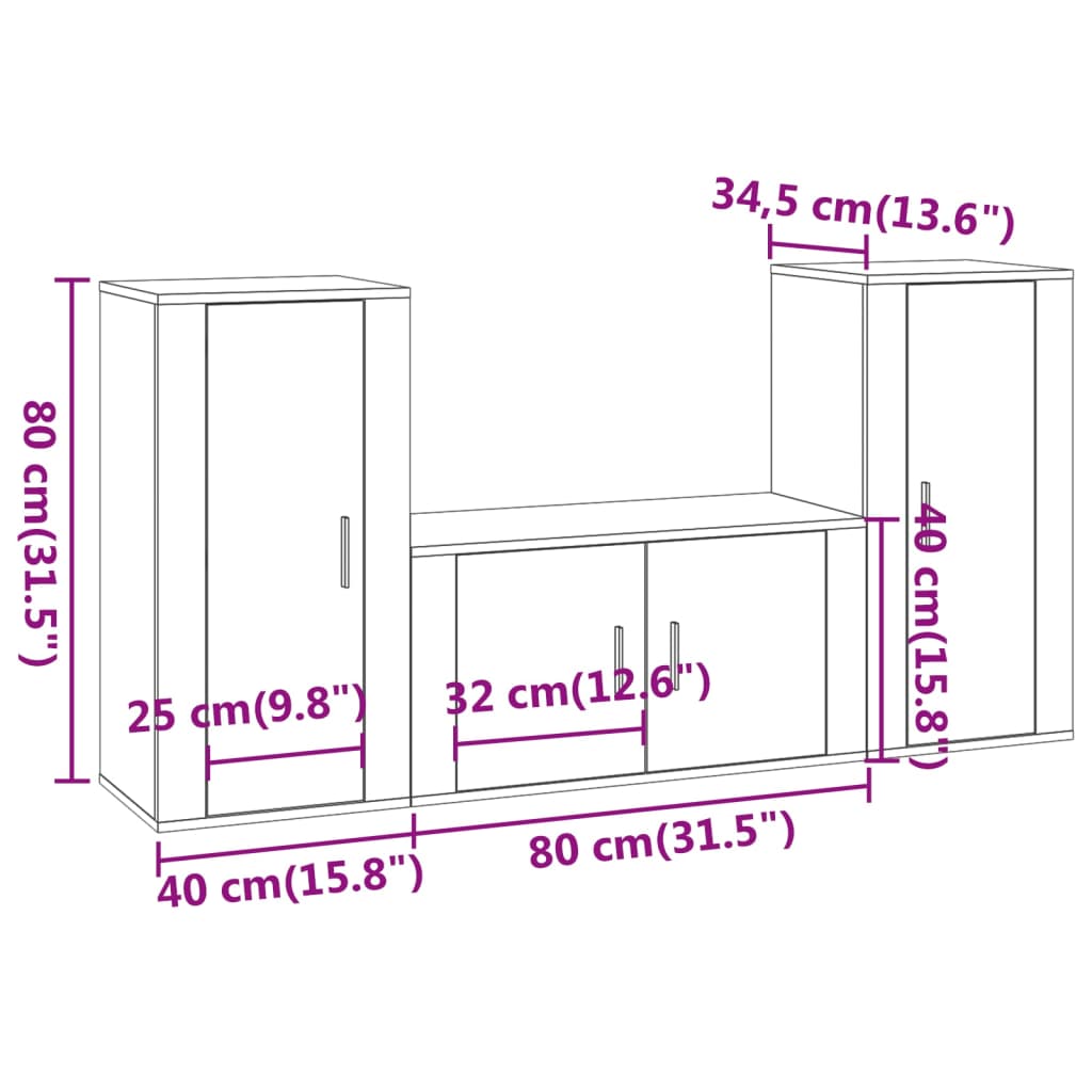 3 Piece TV Cabinet Set Black Engineered Wood