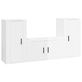 3 Piece TV Cabinet Set High Gloss White Engineered Wood - Front View