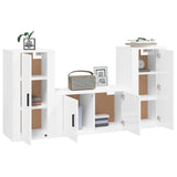 3 Piece TV Cabinet Set High Gloss White Engineered Wood - Side View