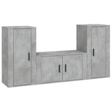 3 Piece TV Cabinet Set Concrete Grey Engineered Wood - Front View