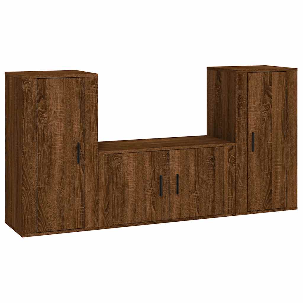 3 Piece TV Cabinet Set Brown Oak Engineered Wood