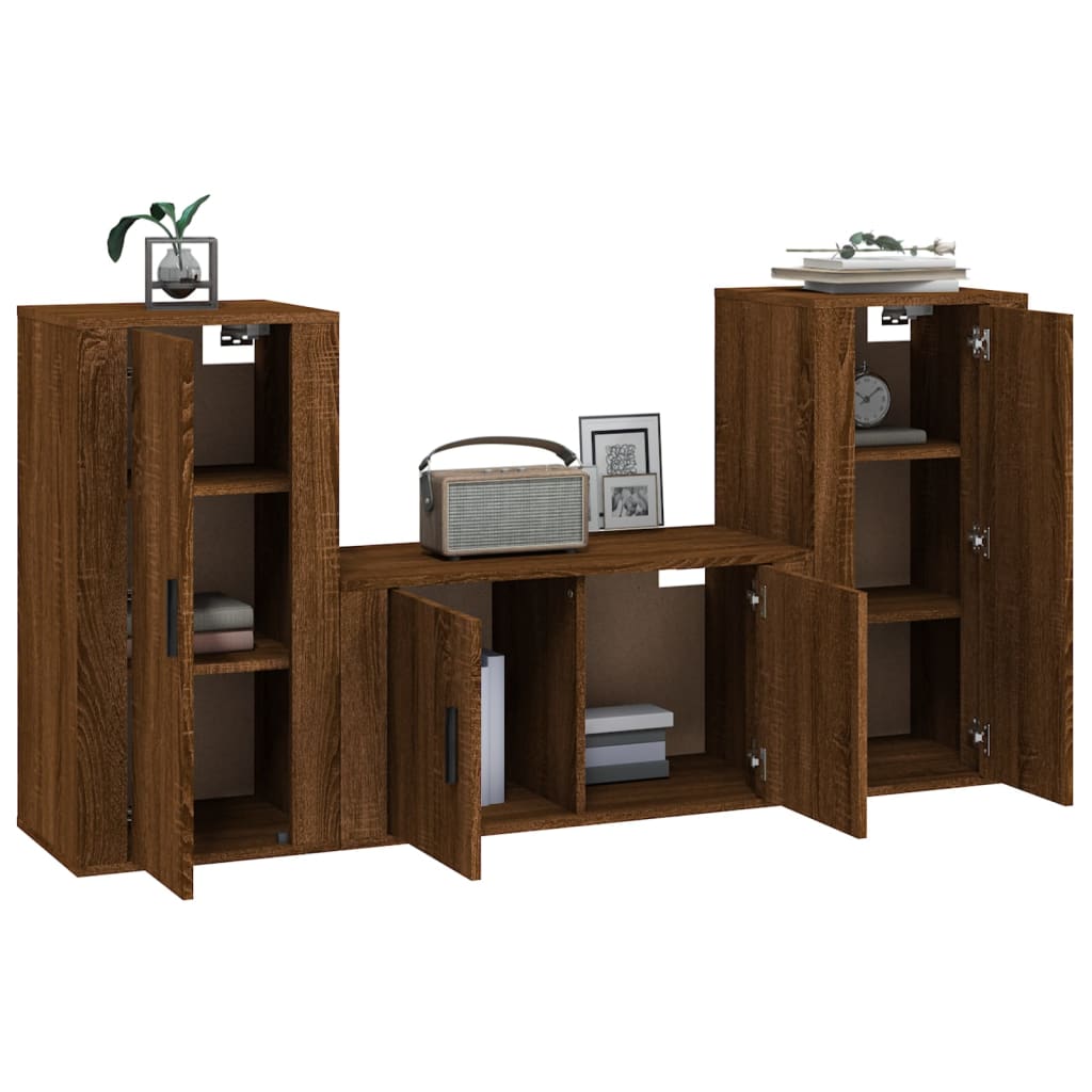 3 Piece TV Cabinet Set Brown Oak Engineered Wood