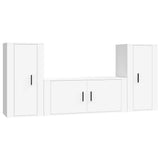 3 Piece TV Cabinet Set White Engineered Wood - Front View