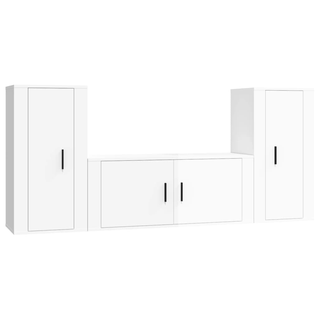 3 Piece TV Cabinet Set High Gloss White Engineered Wood