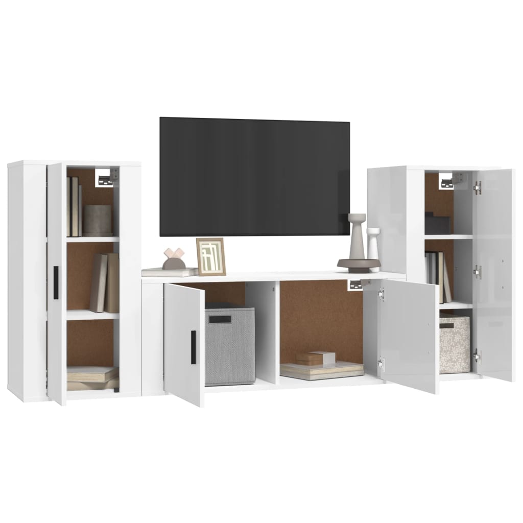 3 Piece TV Cabinet Set High Gloss White Engineered Wood