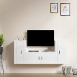 3 Piece TV Cabinet Set High Gloss White Engineered Wood