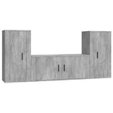 3 Piece TV Cabinet Set Concrete Grey Engineered Wood - Front View