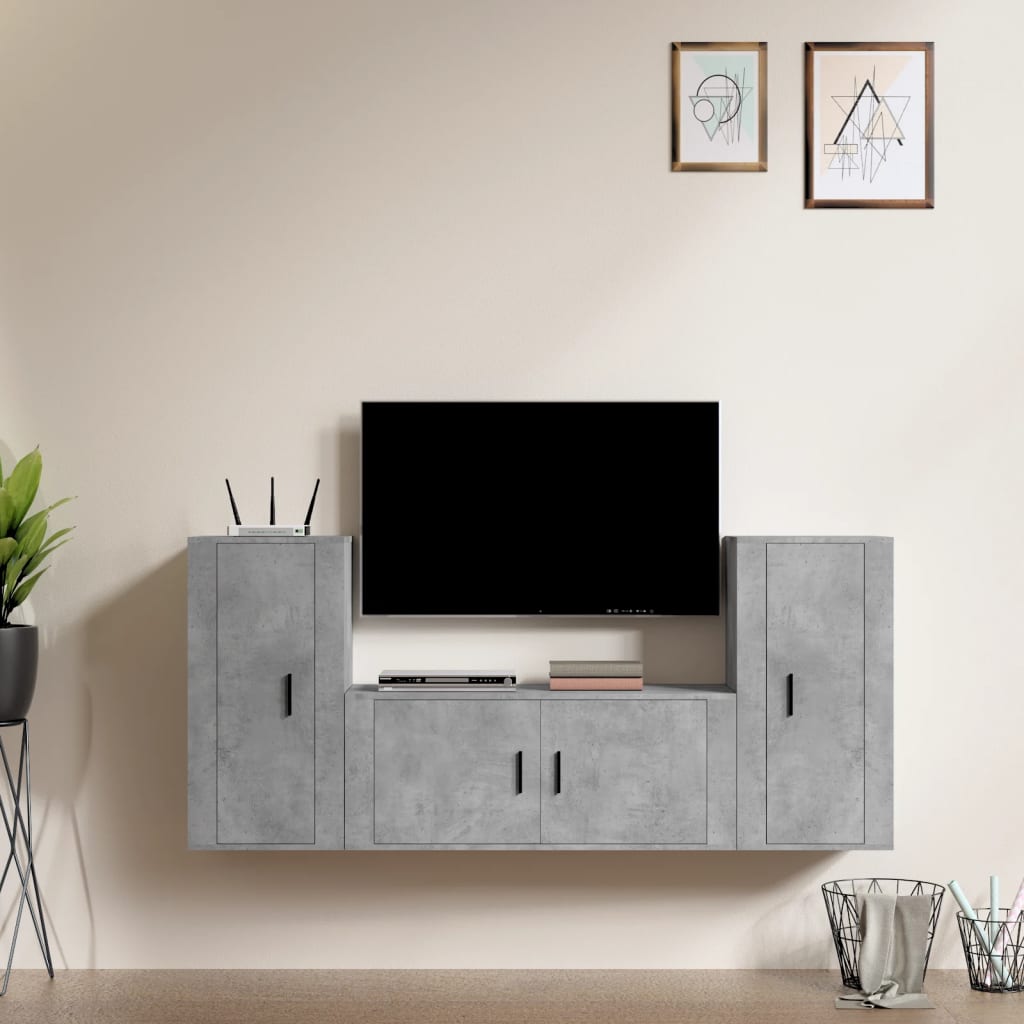 3 Piece TV Cabinet Set Concrete Grey Engineered Wood