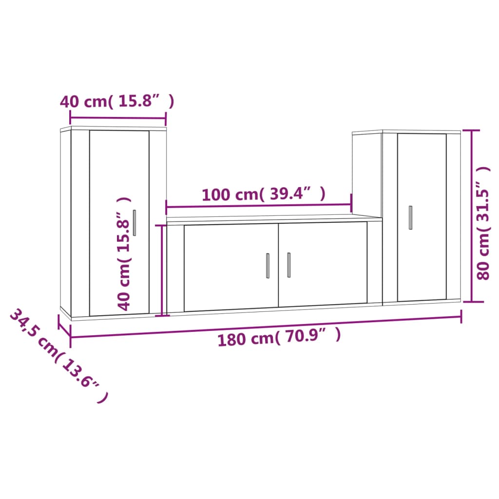 3 Piece TV Cabinet Set Smoked Oak Engineered Wood