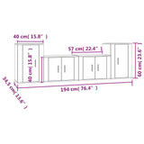 4 Piece TV Cabinet Set White Engineered Wood - Low Angle