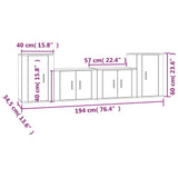 4 Piece TV Cabinet Set Smoked Oak Engineered Wood - Low Angle