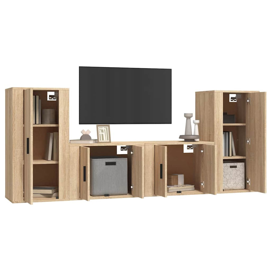 4 Piece TV Cabinet Set Sonoma Oak Engineered Wood