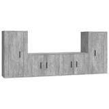 4 Piece TV Cabinet Set Concrete Grey Engineered Wood - Front View