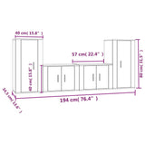 4 Piece TV Cabinet Set Concrete Grey Engineered Wood - Low Angle