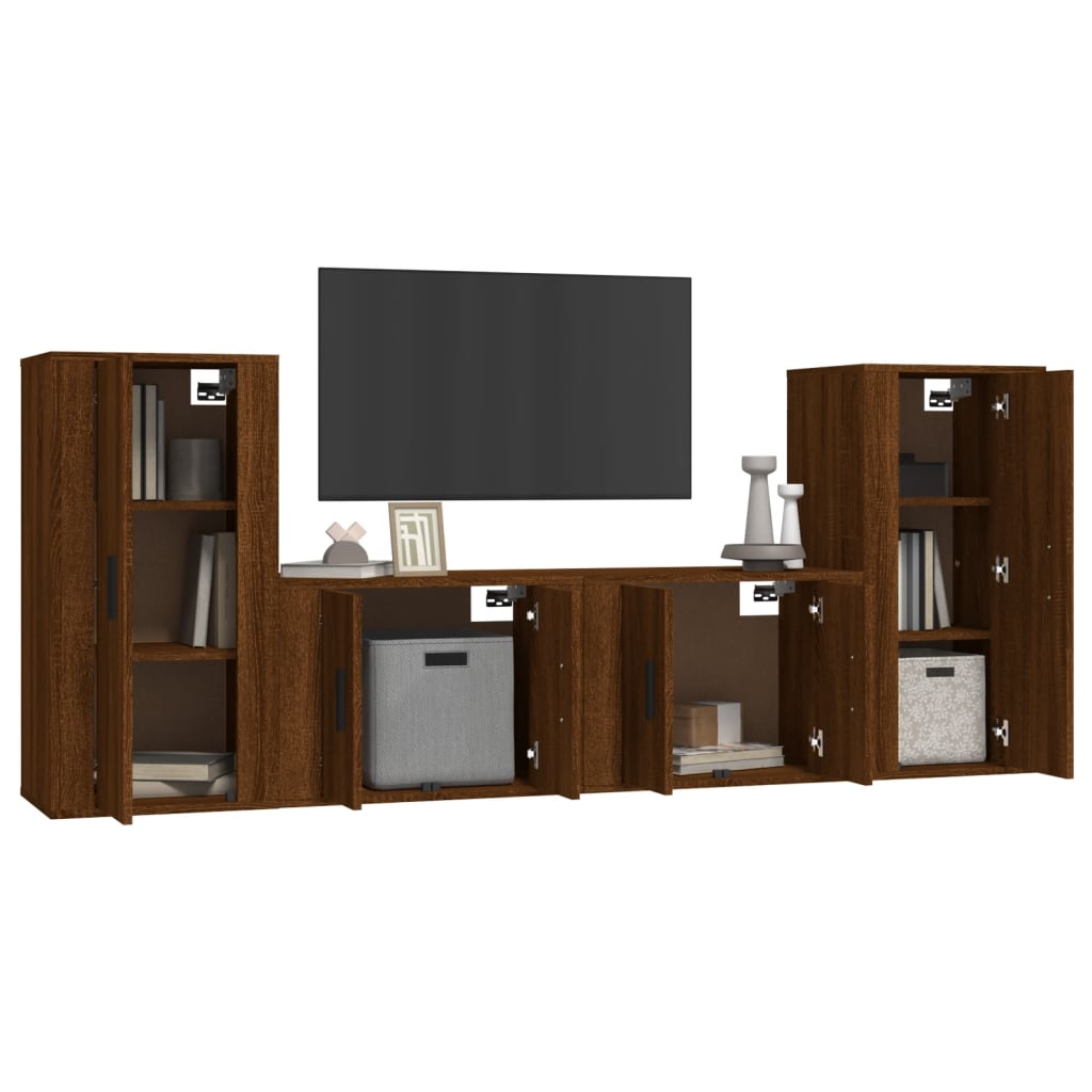 4 Piece TV Cabinet Set Brown Oak Engineered Wood