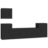 5 Piece TV Cabinet Set Black Engineered Wood - Front View