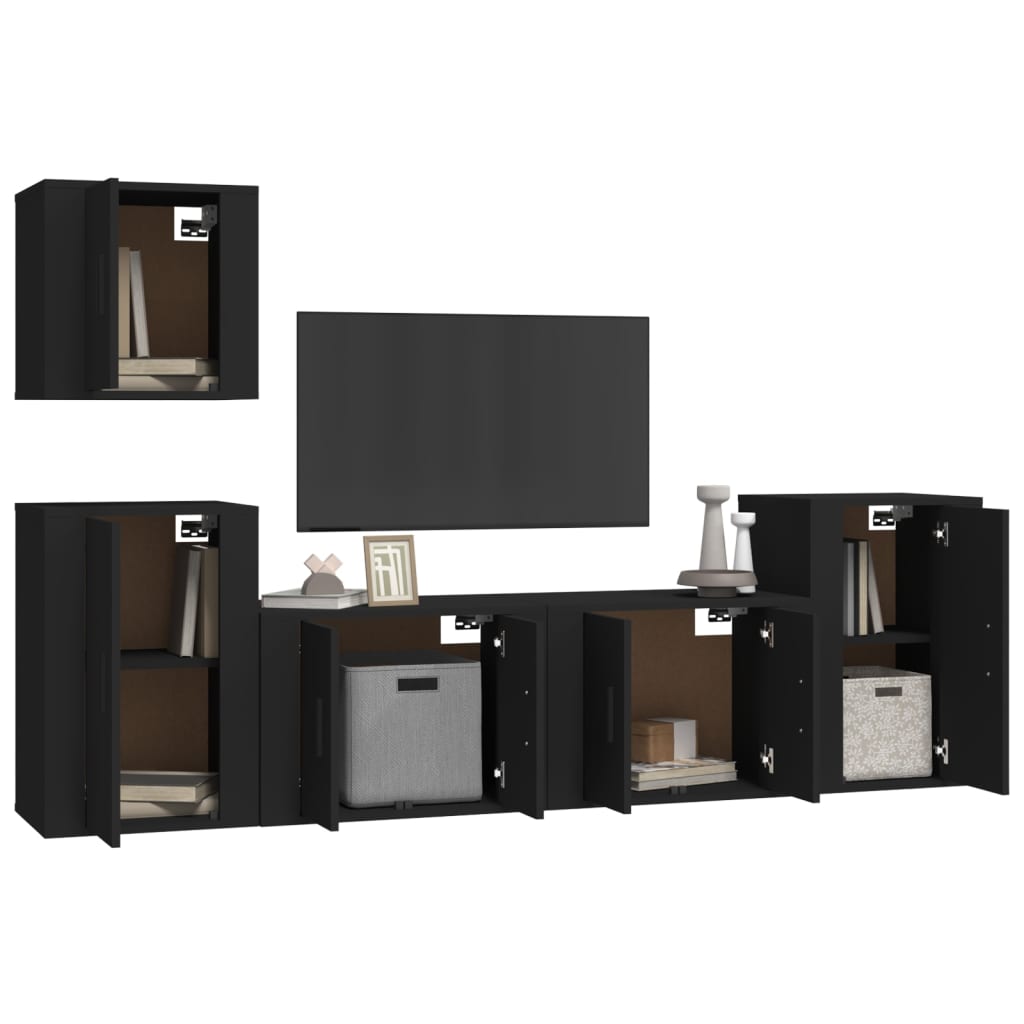5 Piece TV Cabinet Set Black Engineered Wood