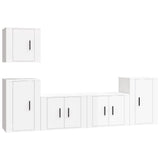 5 Piece TV Cabinet Set High Gloss White Engineered Wood - Front View