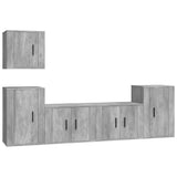 5 Piece TV Cabinet Set Concrete Grey Engineered Wood - Front View