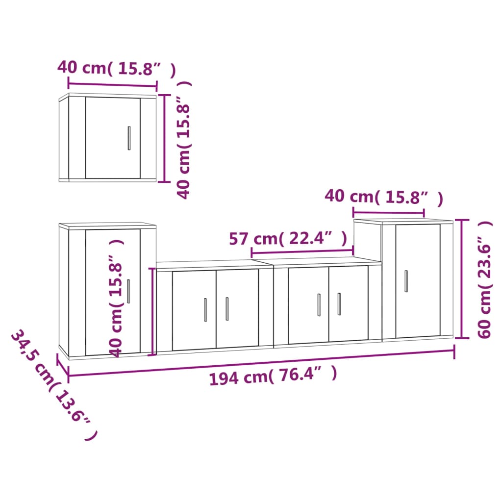 5 Piece TV Cabinet Set Smoked Oak Engineered Wood