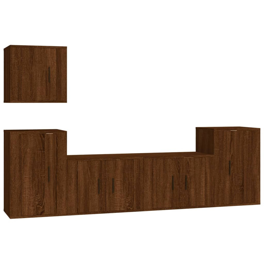 5 Piece TV Cabinet Set Brown Oak Engineered Wood