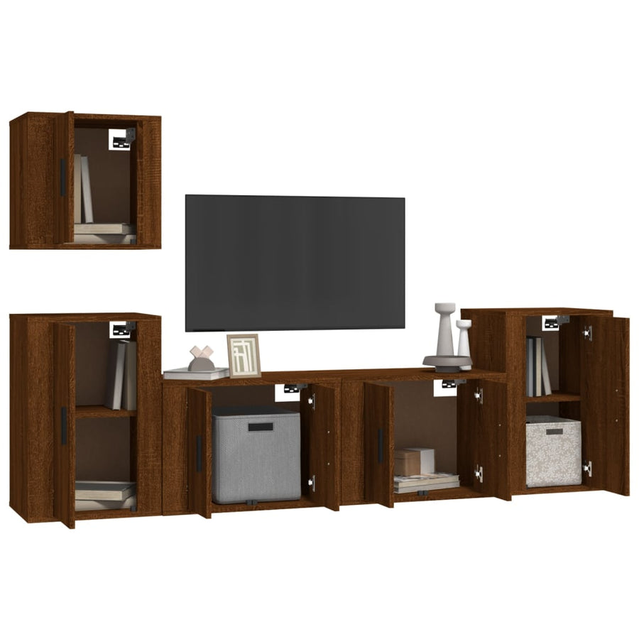 5 Piece TV Cabinet Set Brown Oak Engineered Wood