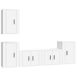 5 Piece TV Cabinet Set White Engineered Wood - Front View