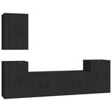 5 Piece TV Cabinet Set Black Engineered Wood - Front View