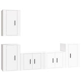 5 Piece TV Cabinet Set High Gloss White Engineered Wood - Front View