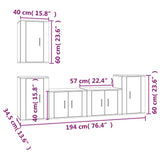 5 Piece TV Cabinet Set High Gloss White Engineered Wood - 45-Degree Angle