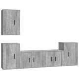 5 Piece TV Cabinet Set Concrete Grey Engineered Wood - Front View