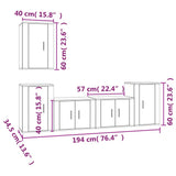 5 Piece TV Cabinet Set Concrete Grey Engineered Wood - 45-Degree Angle