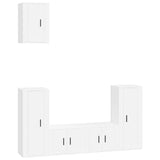 5 Piece TV Cabinet Set White Engineered Wood - Front View