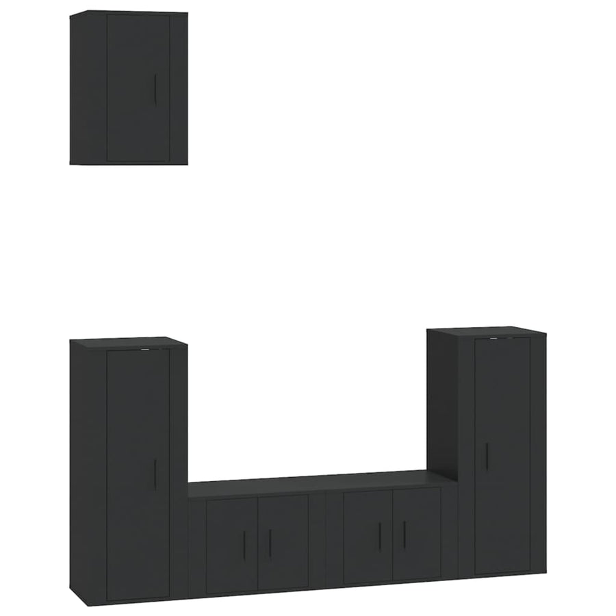 5 Piece TV Cabinet Set Black Engineered Wood
