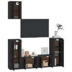 5 Piece TV Cabinet Set Black Engineered Wood