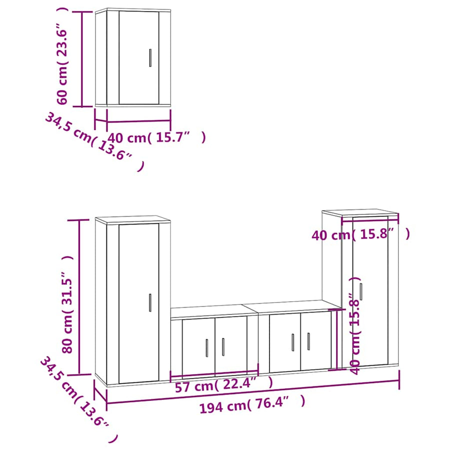 5 Piece TV Cabinet Set Smoked Oak Engineered Wood