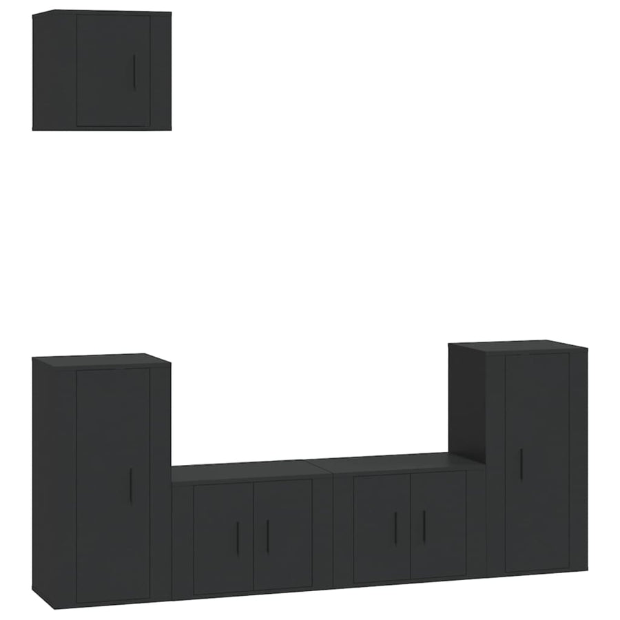5 Piece TV Cabinet Set Black Engineered Wood