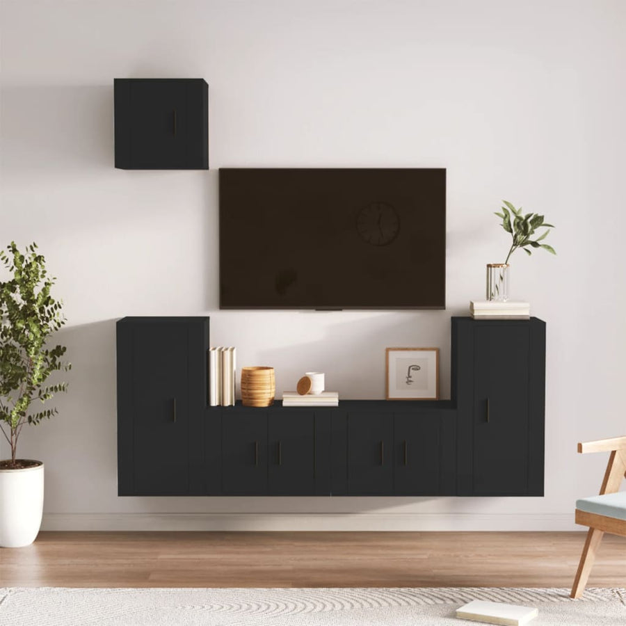 5 Piece TV Cabinet Set Black Engineered Wood