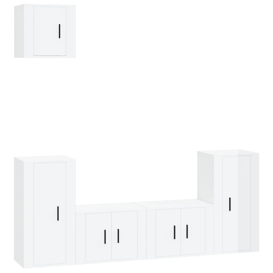 5 Piece TV Cabinet Set High Gloss White Engineered Wood