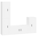 4 Piece TV Cabinet Set White Engineered Wood - Front View