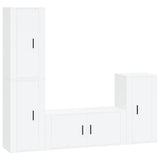 4 Piece TV Cabinet Set High Gloss White Engineered Wood