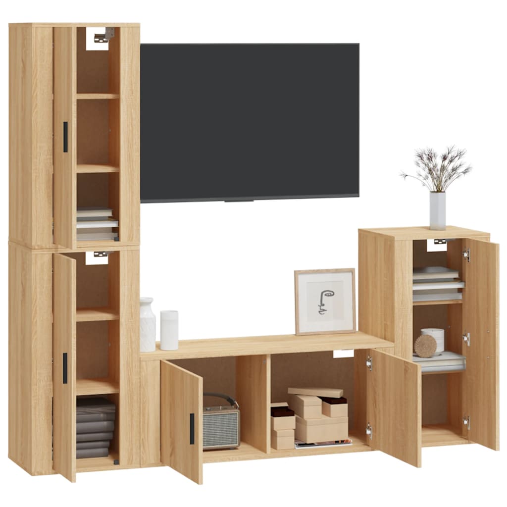 4 Piece TV Cabinet Set Sonoma Oak Engineered Wood