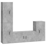 4 Piece TV Cabinet Set Concrete Grey Engineered Wood - Front View