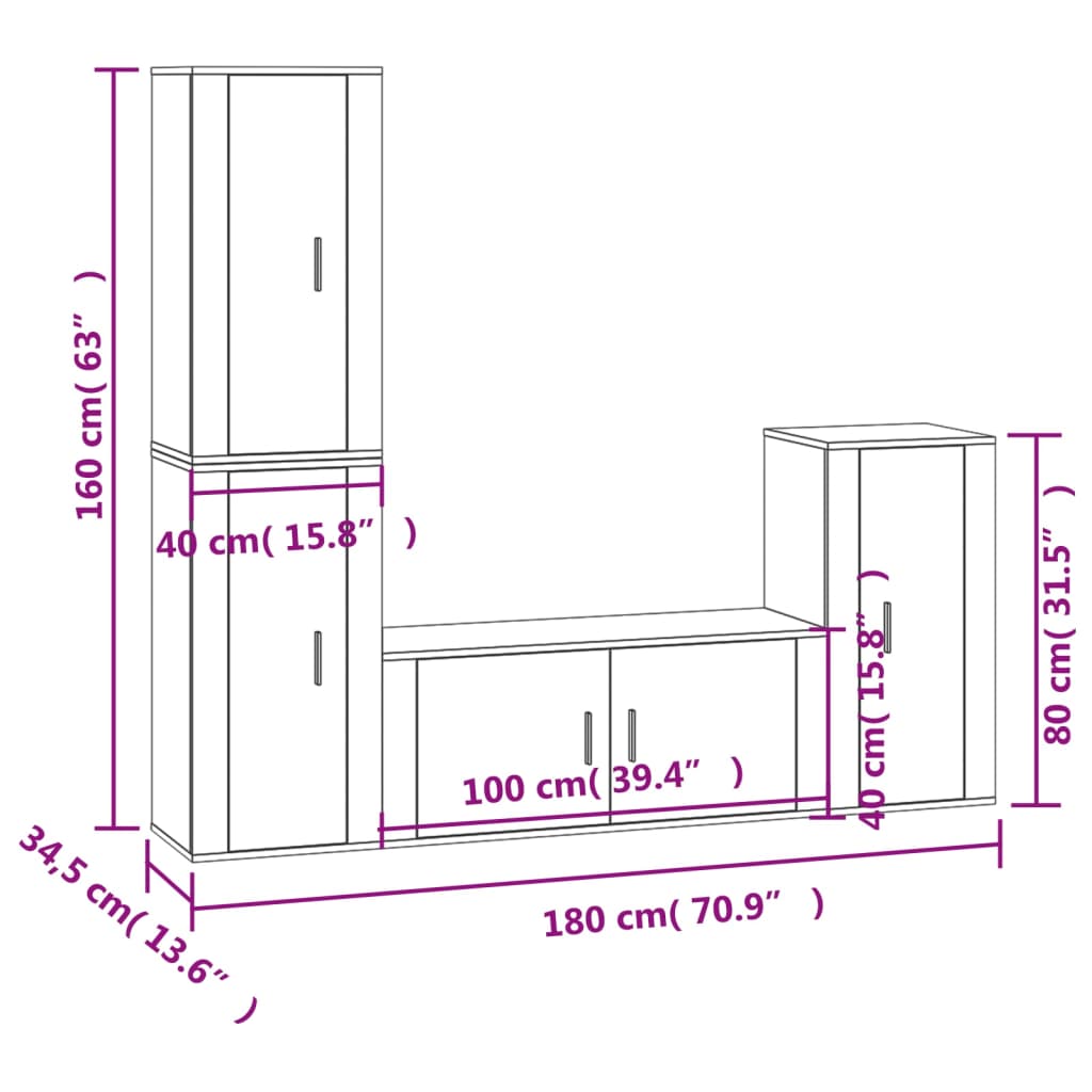 4 Piece TV Cabinet Set Concrete Grey Engineered Wood