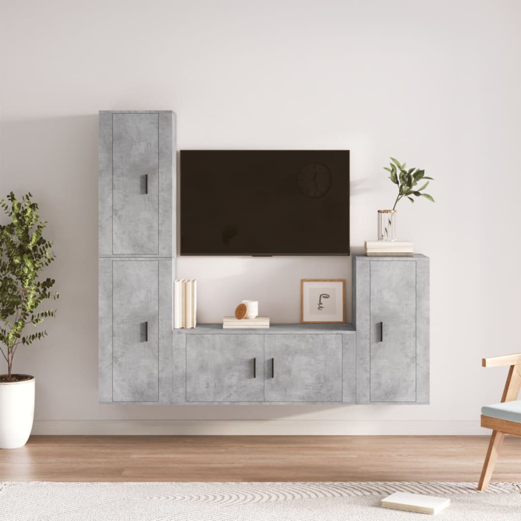 4 Piece TV Cabinet Set Concrete Grey Engineered Wood