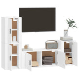 4 Piece TV Cabinet Set White Engineered Wood - Side View