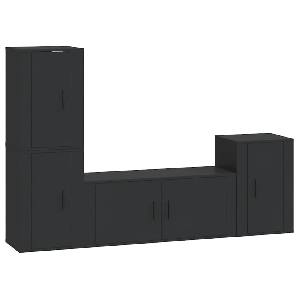 4 Piece TV Cabinet Set Black Engineered Wood